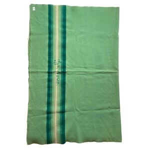 Jack Frost Wool Blanket Unisex OS Green Striped Vintage Embroidered 66x82